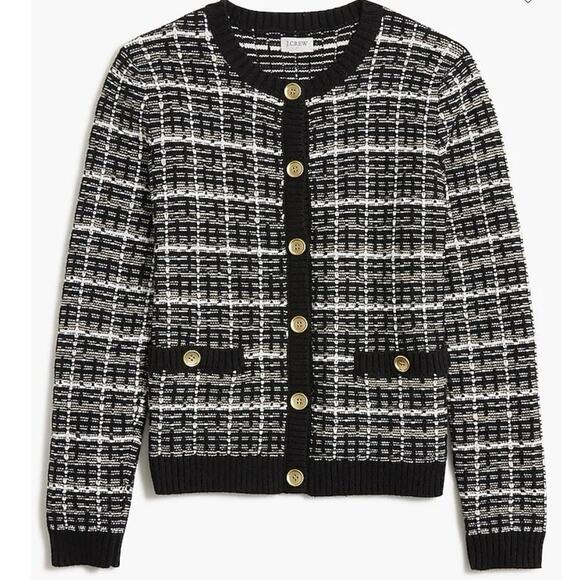 J. CREW Tweed Knit Lady Cardigan Sweater SZ XS Plaid Gold Buttons Career Preppy‎ - Picture 1 of 11